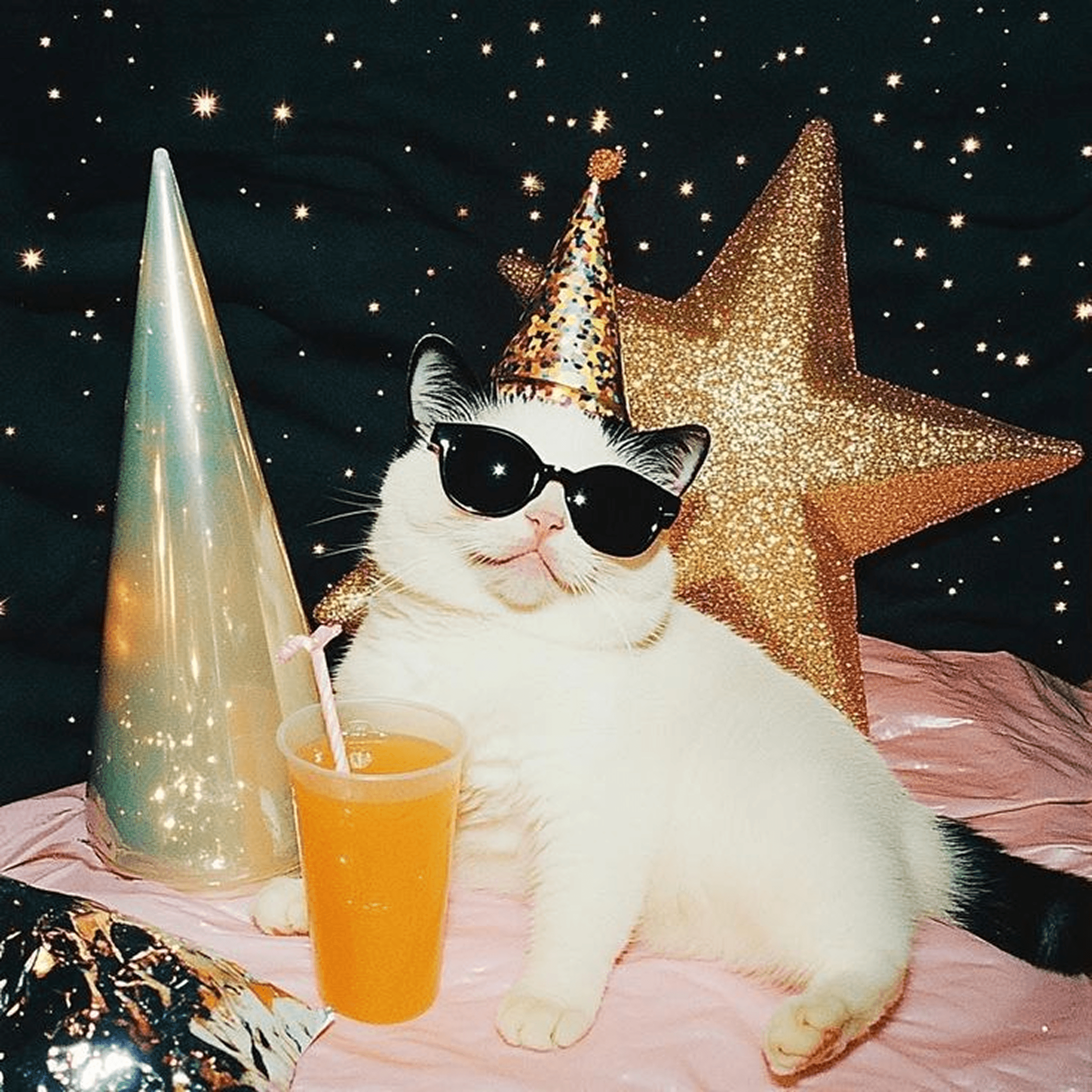 Кот в очках на вечеринке